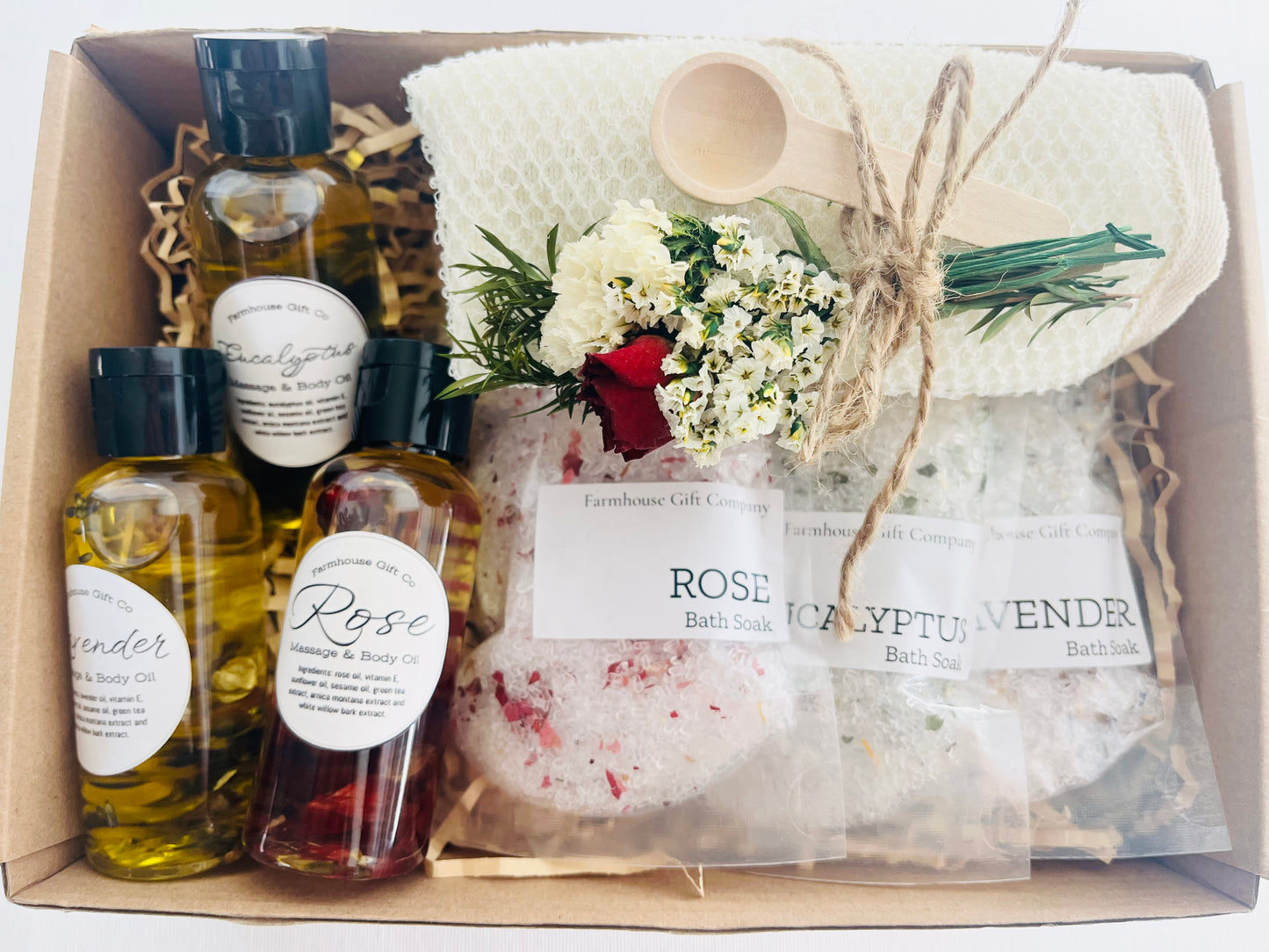 Rose, Lavender and Eucalyptus Bath Soak and Body Oil Gift Box Set